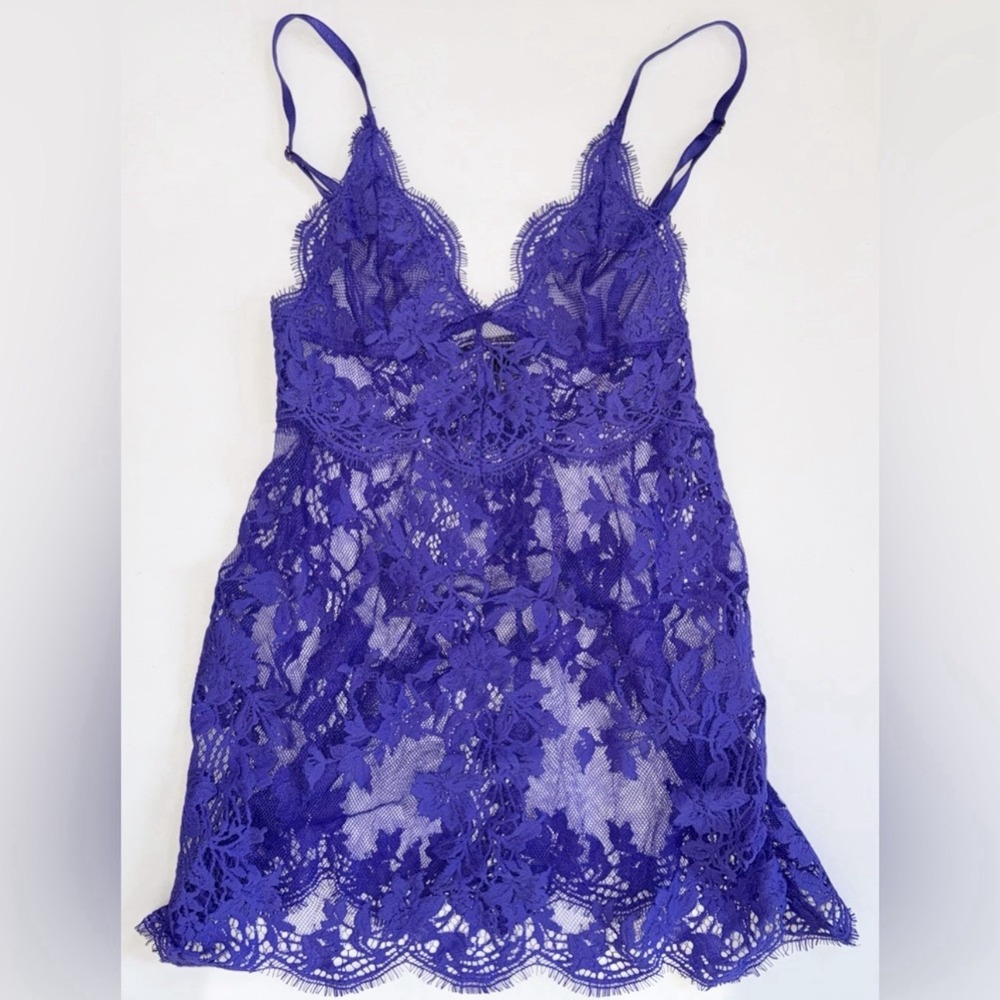 Victoria's Secret Purple Lace Chemise Babydoll XS Sheer Floral Lingerie